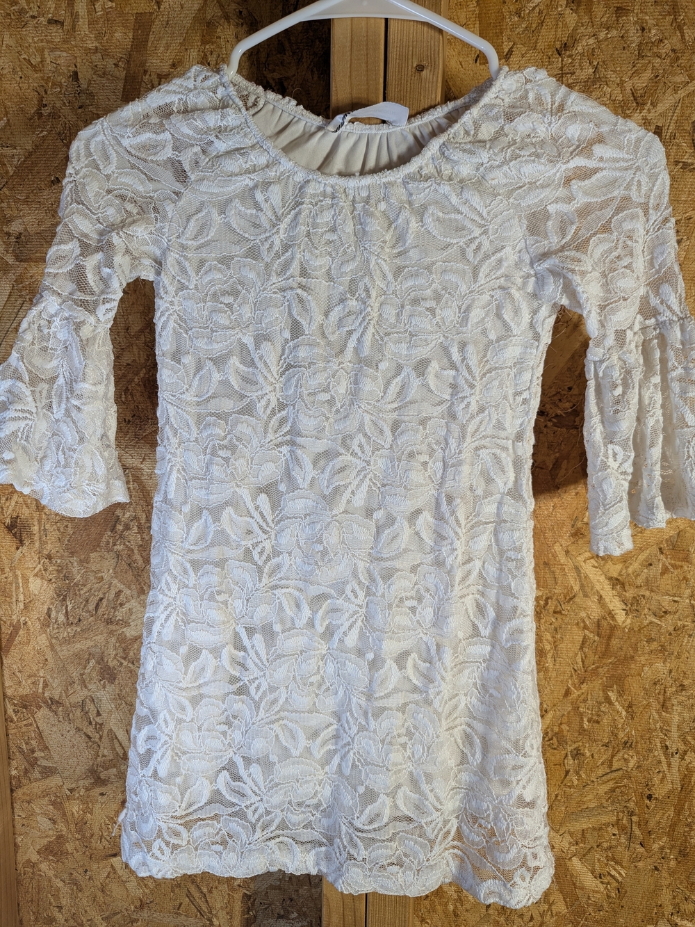 White Lace Off-Shoulder Mini Dress with Flared Sleeves